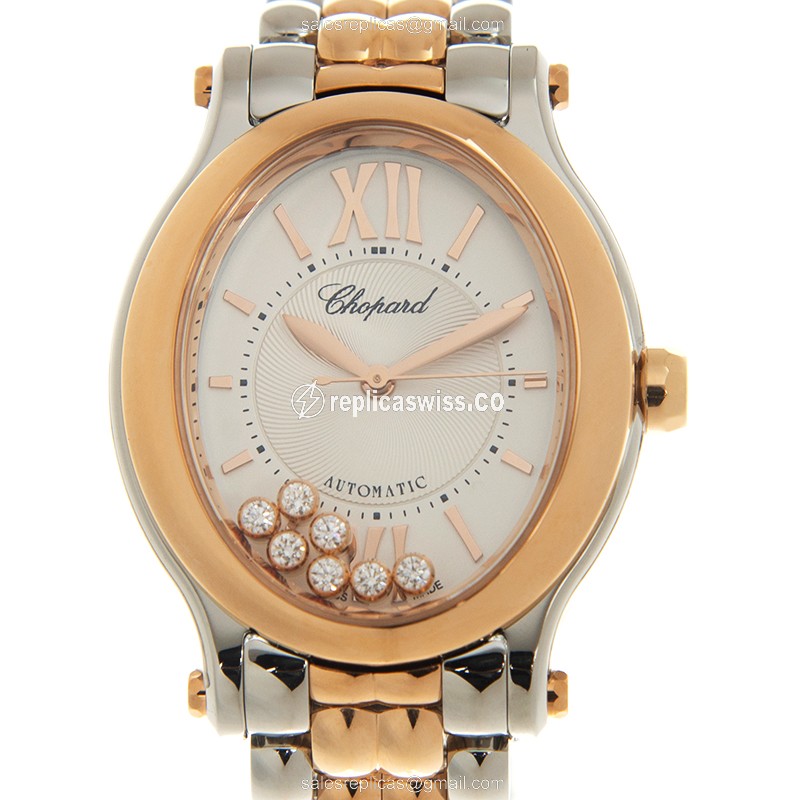 Chopard Happy Sport Replica - Automatic - 18kt Rose Gold & Steel - White Dial